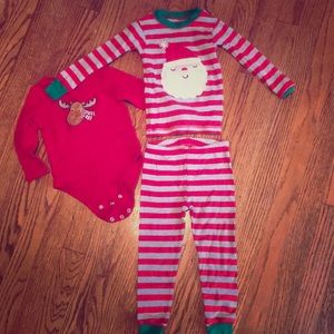 2t Carter’s Christmas pjs and 18mo onesie